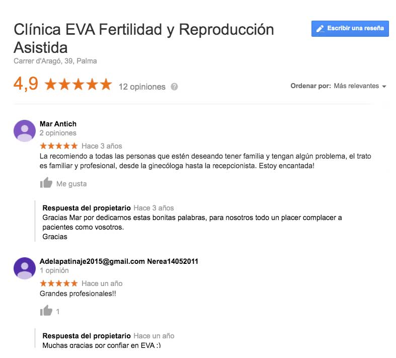 Opiniones clínica EVA Mallorca Carrer d'Aragó