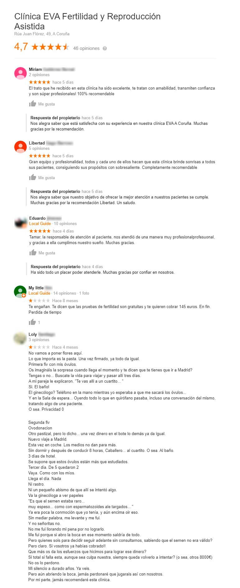 Opiniones de clínica EVA La Coruña