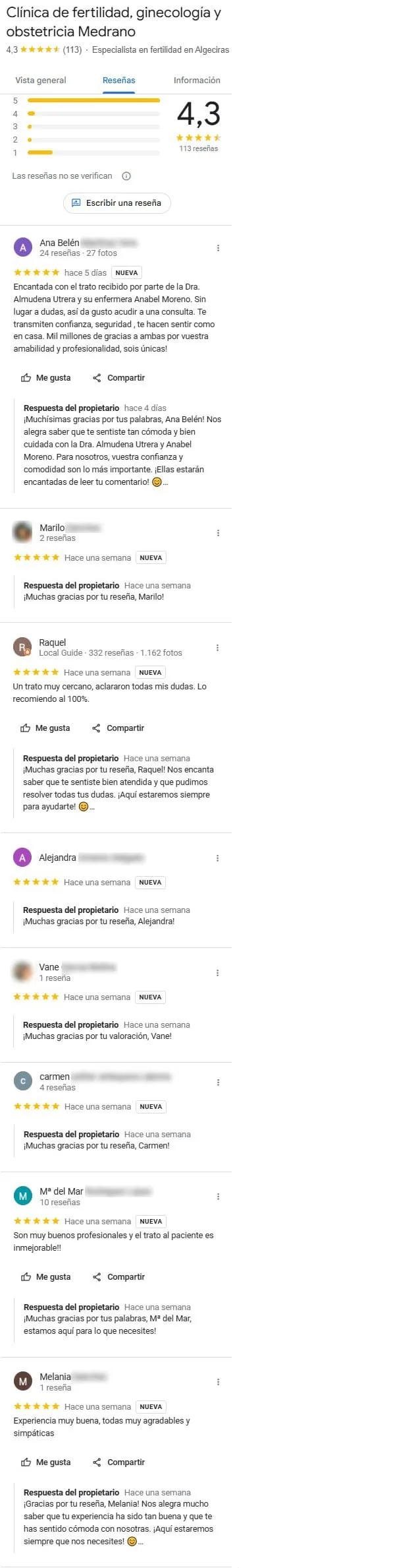 Imagen: Comentarios clínica Medrano