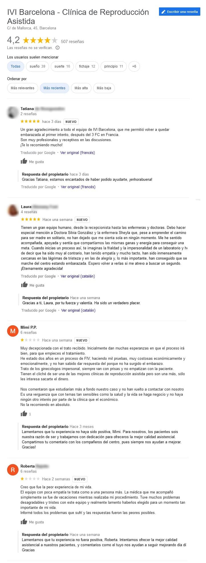 Imagen: Comentarios IVI Barcelona