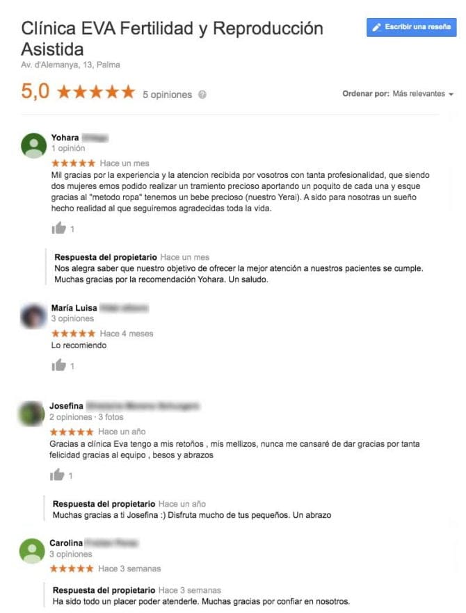 Imagen: Opiniones clínica EVA Av. Alemanya
