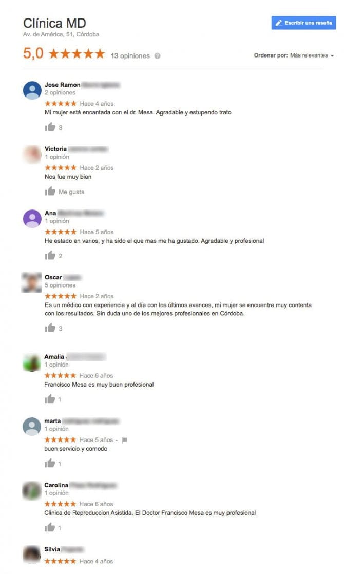 Imagen: Comentarios de la clínica MD