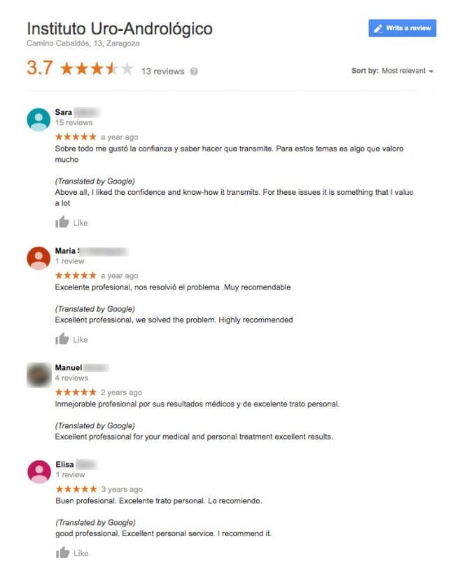 Imagen: Comentarios Instituto Urología y Medicina Sexual