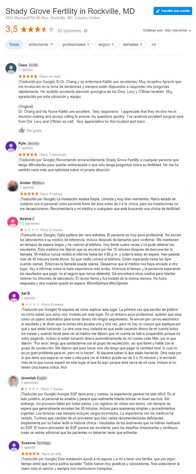 Imagen: Opiniones de Shady Grove Fertility
