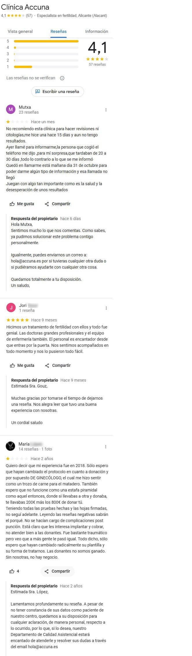 Imagen: Opiniones de la clínica Accuna