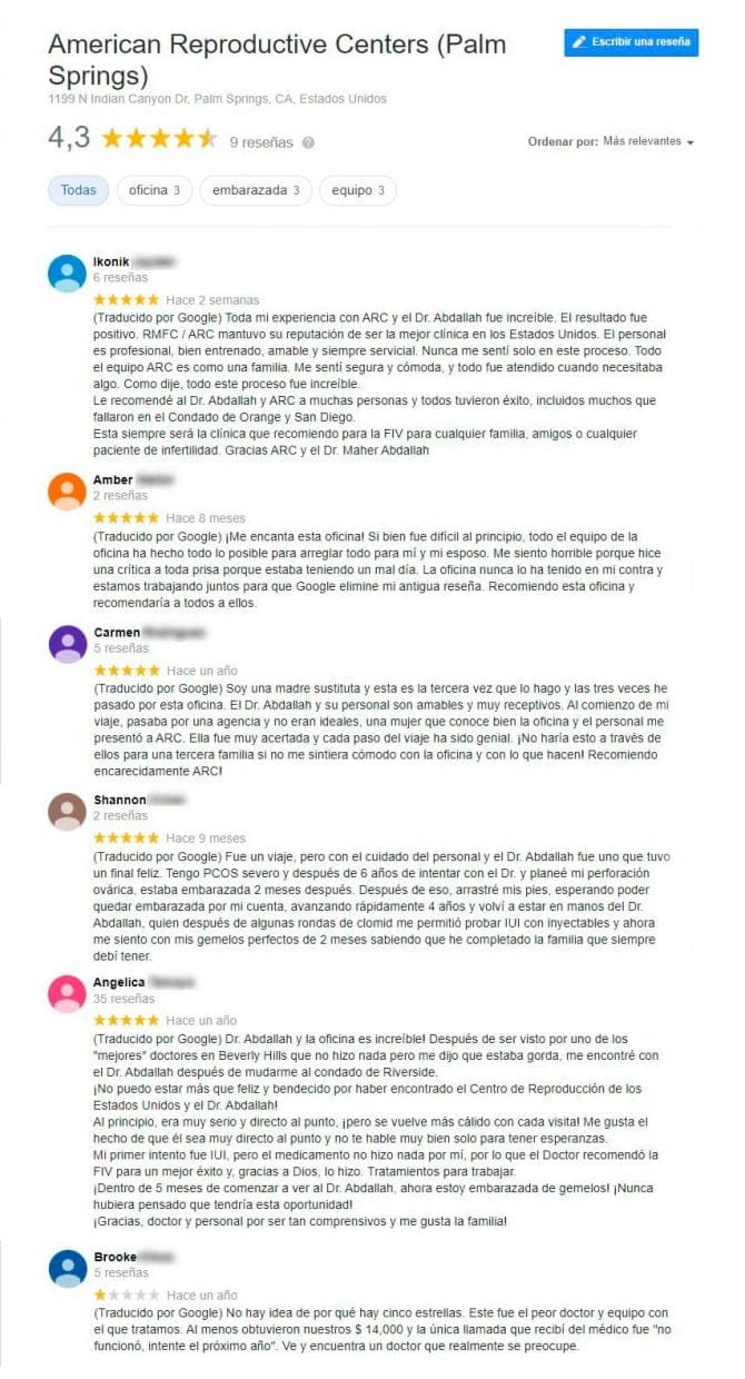 Imagen: Opiniones sobre American Reproductive Centers