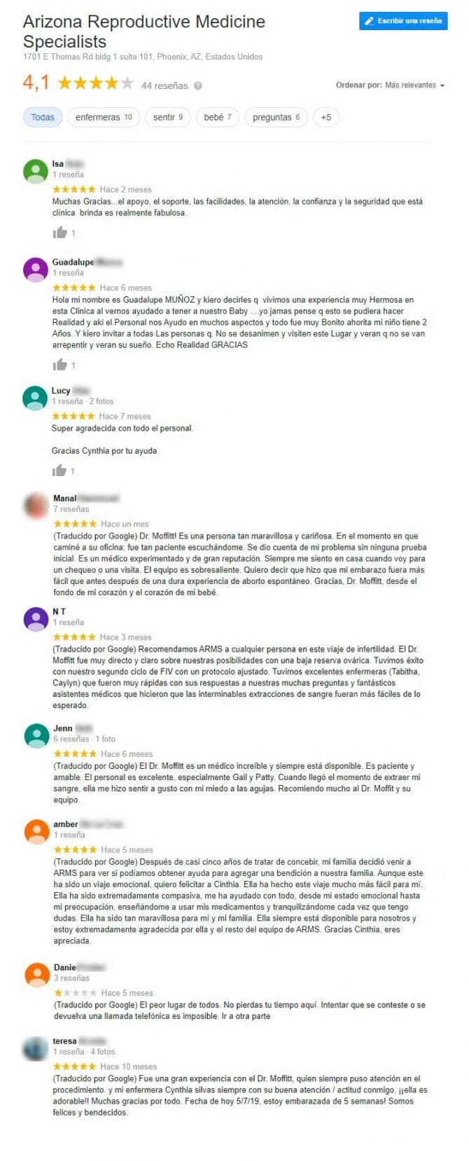 Imagen: Opiniones de Arizona Reproductive Medicine Specialists