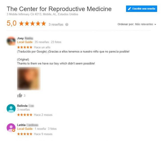 Imagen: Opiniones de Center for Reproductive Medicine