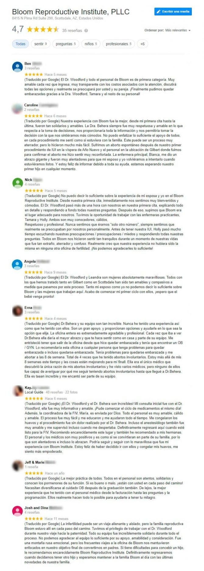 Imagen: Opiniones sobre Bloom Reproductive Institute