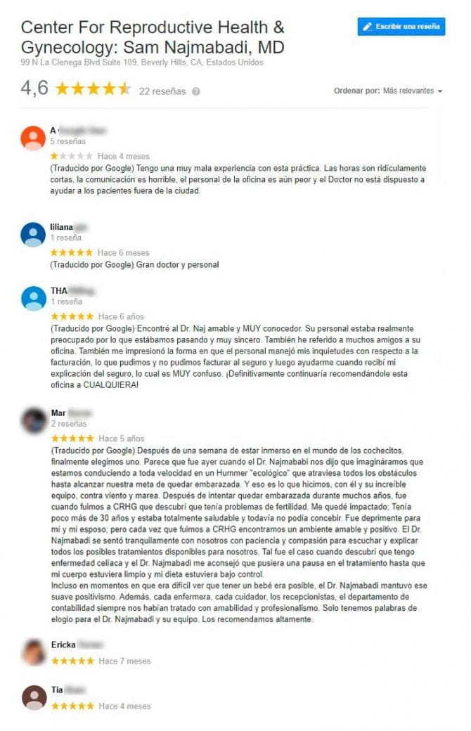 Imagen: Opiniones de Center for Reproductive Health & Gynecology