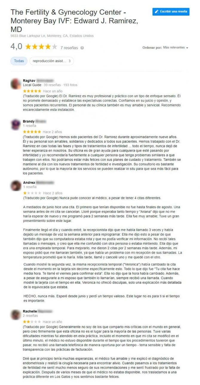 Imagen: Opiniones deFertility and Gynecology Center