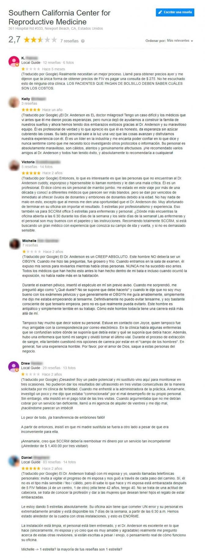 Imagen: Opiniones de Southern California Center for Reproductive Medicine
