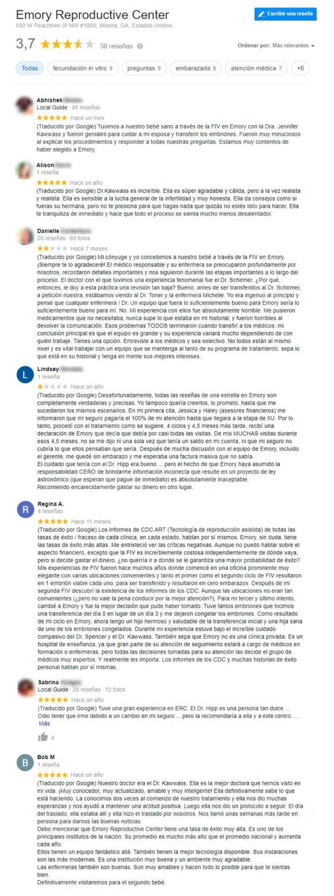 Imagen: Opiniones sobre Emory Reproductive Center