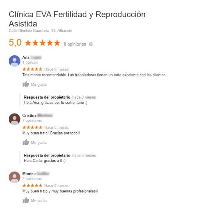 Imagen: Opiniones de la clínica EVA Albacete