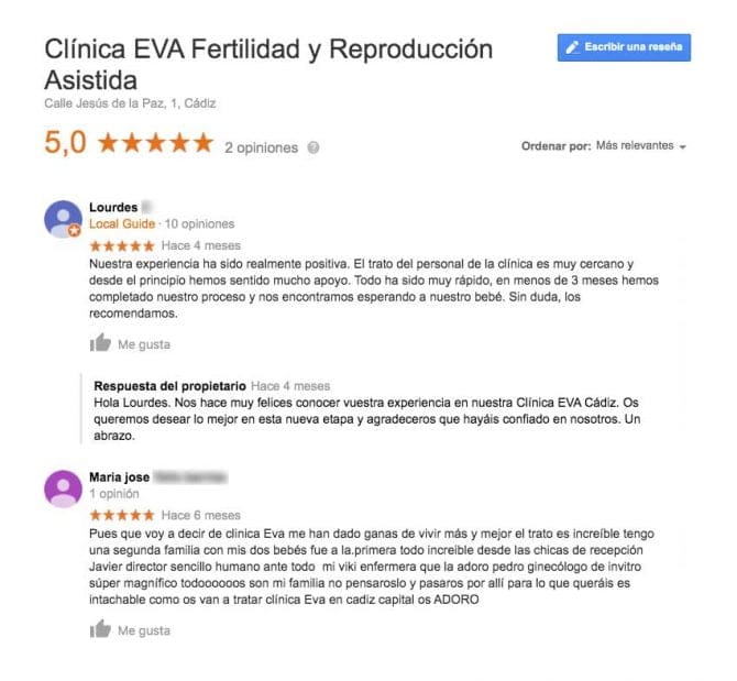 Imagen: Opiniones de la clínica Eva Cádiz