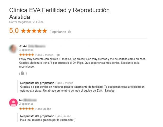 Imagen: Opiniones de clínica EVA Lleida