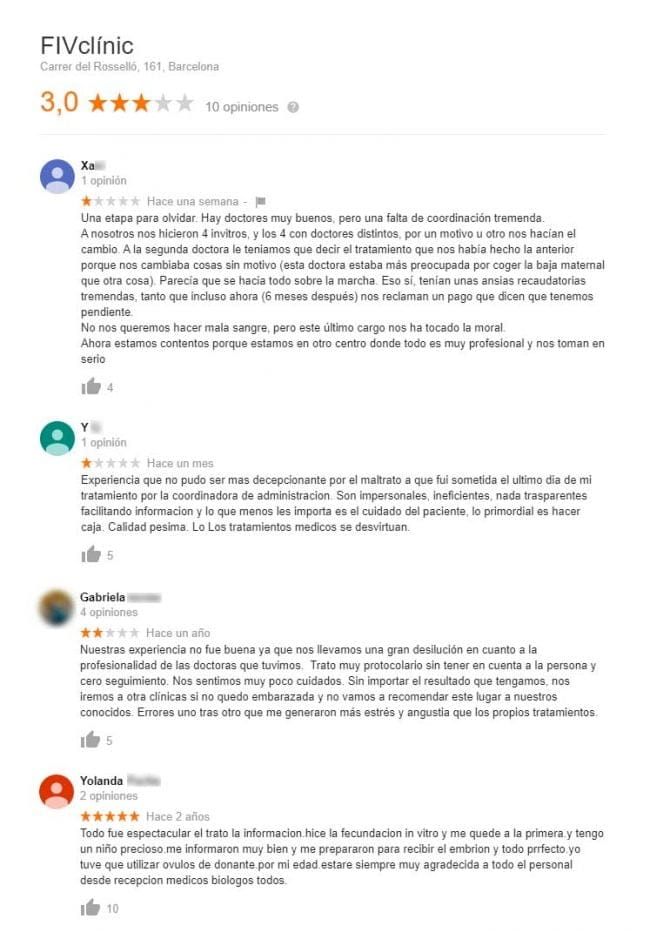 Imagen: Opiniones FIVclínic