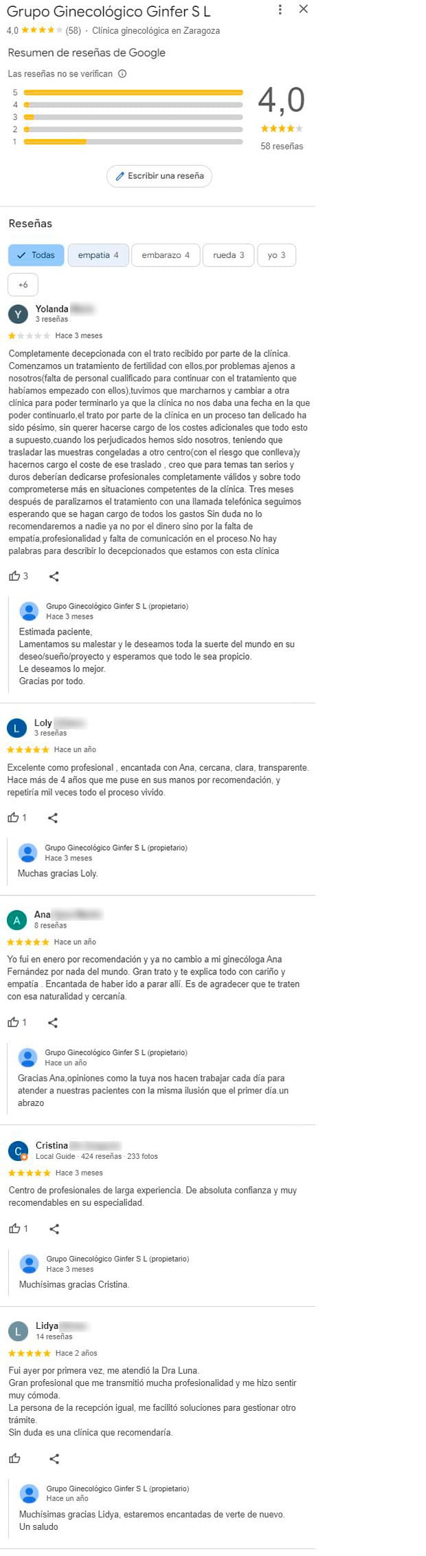 Imagen: Opiniones Clínica Ginecológica Ginfer