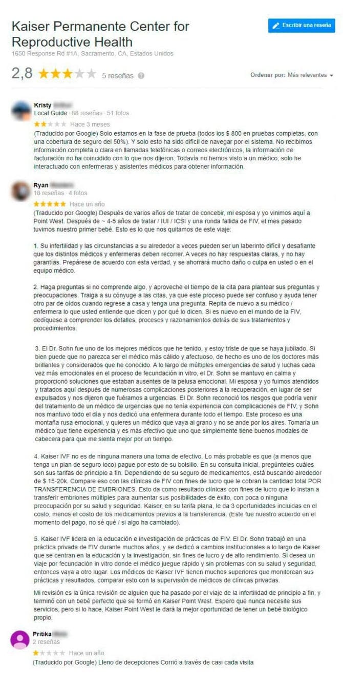 Imagen: Opiniones sobre Kaiser Permanente Center for Reproductive Health