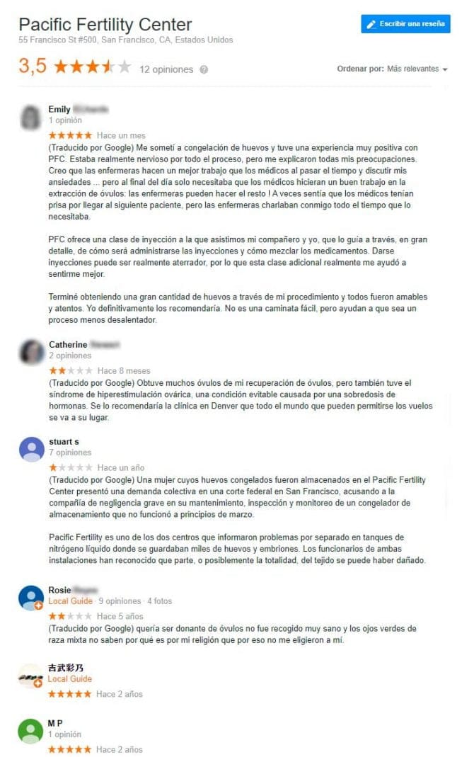 Imagen: Opiniones de Pacific Fertility Center