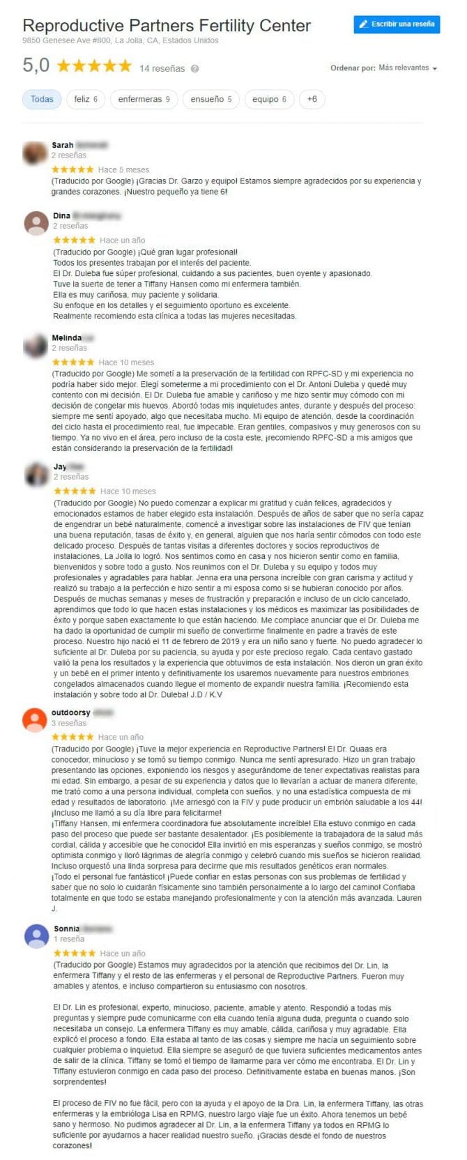 Imagen: Opiniones sobre Reproductive Partners Fertility Center