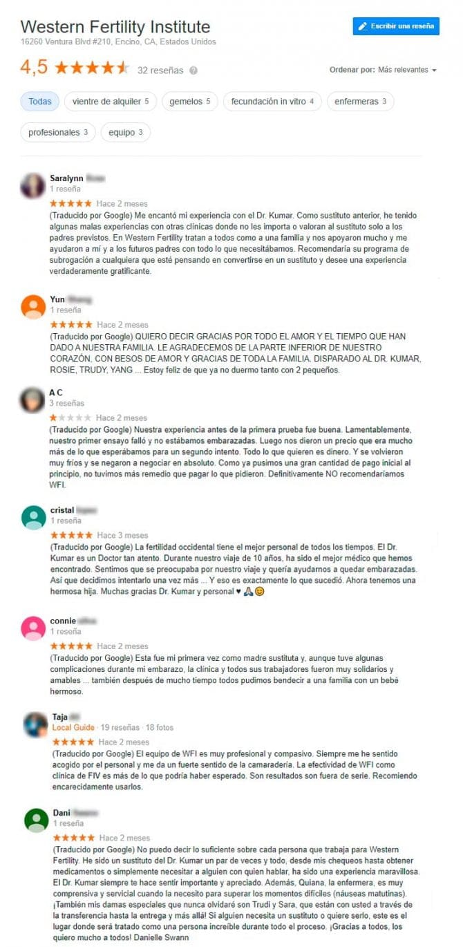 Imagen: Opiniones de Western Fertility Institute