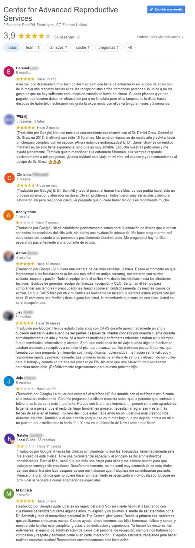 Imagen: Opiniones sobre Center for Advanced Reproductive Services