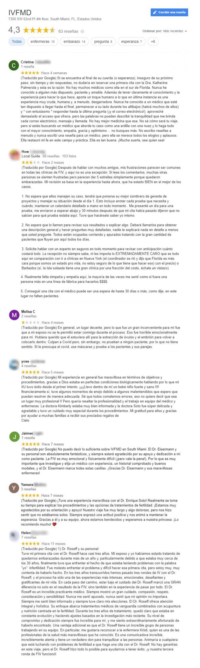 Imagen: Opiniones de los pacientes en IVFMD