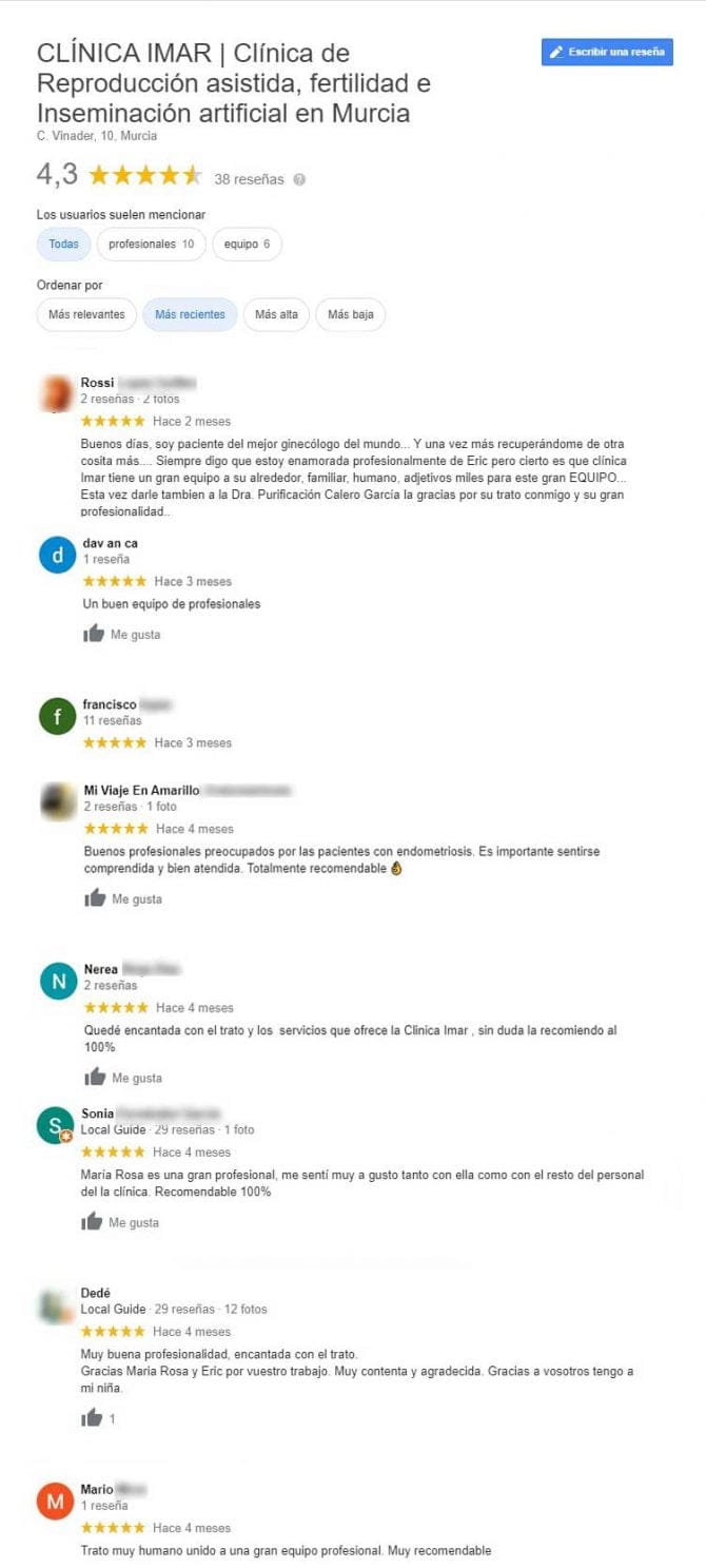 Imagen: Opiniones de la clínica IMAR