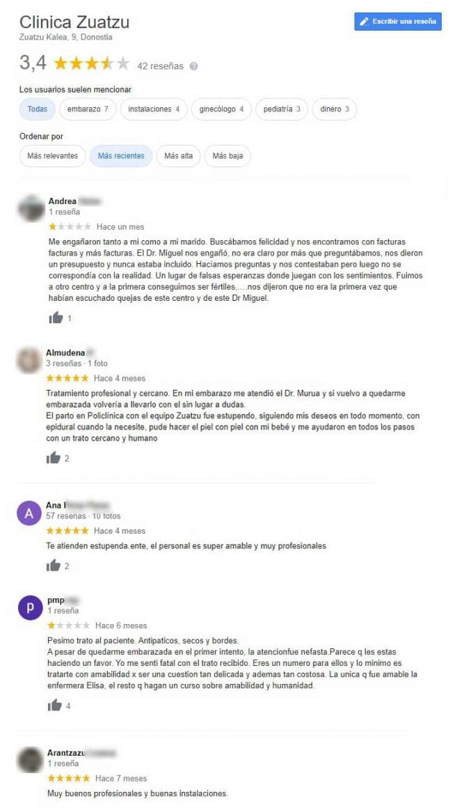 Imagen: Opiniones sobre la Clínica Zuatzu