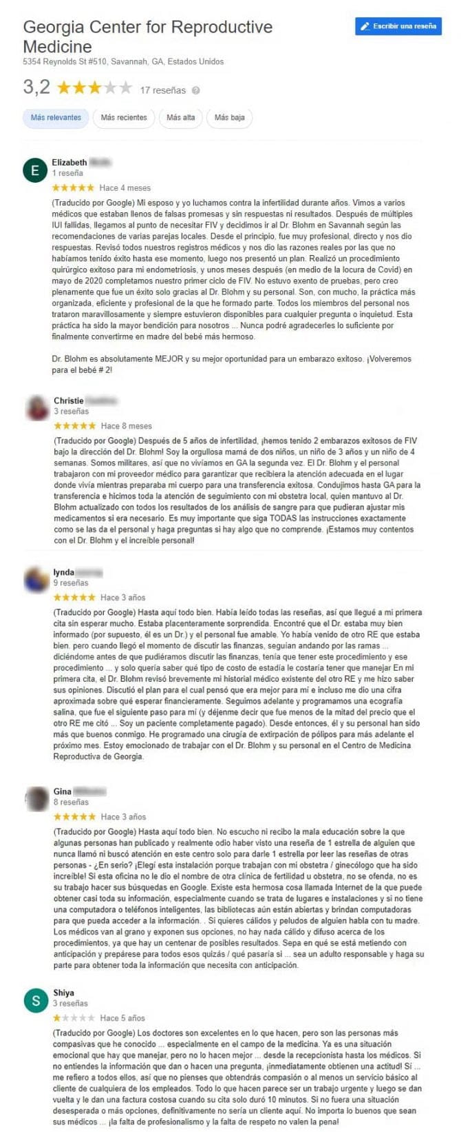 Imagen: Opiniones de Georgia Center for Reproductive Medicine