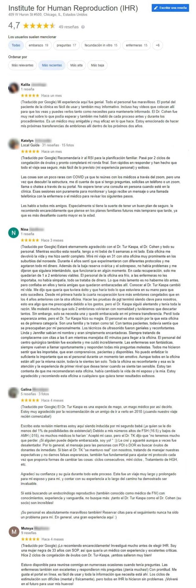 Imagen: Opiniones sobre Institute for Human Reproduction (IHR)