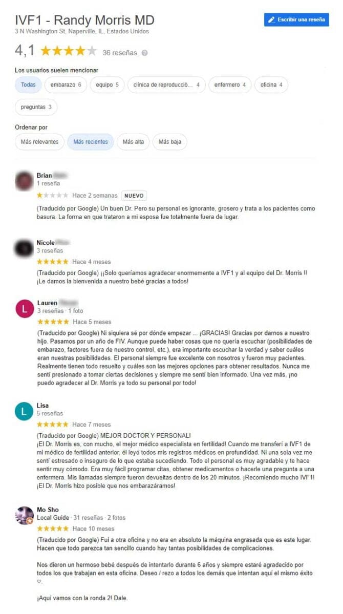 Imagen: Opiniones sobre IVF1 de Naperville