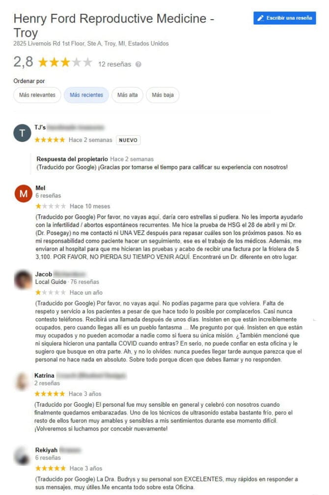 Imagen: Opiniones sobre Henry Ford Reproductive Medicine