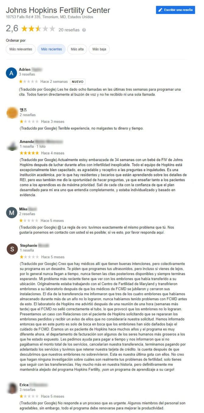 Imagen: Opiniones sobre Johns Hopkins Fertility Center