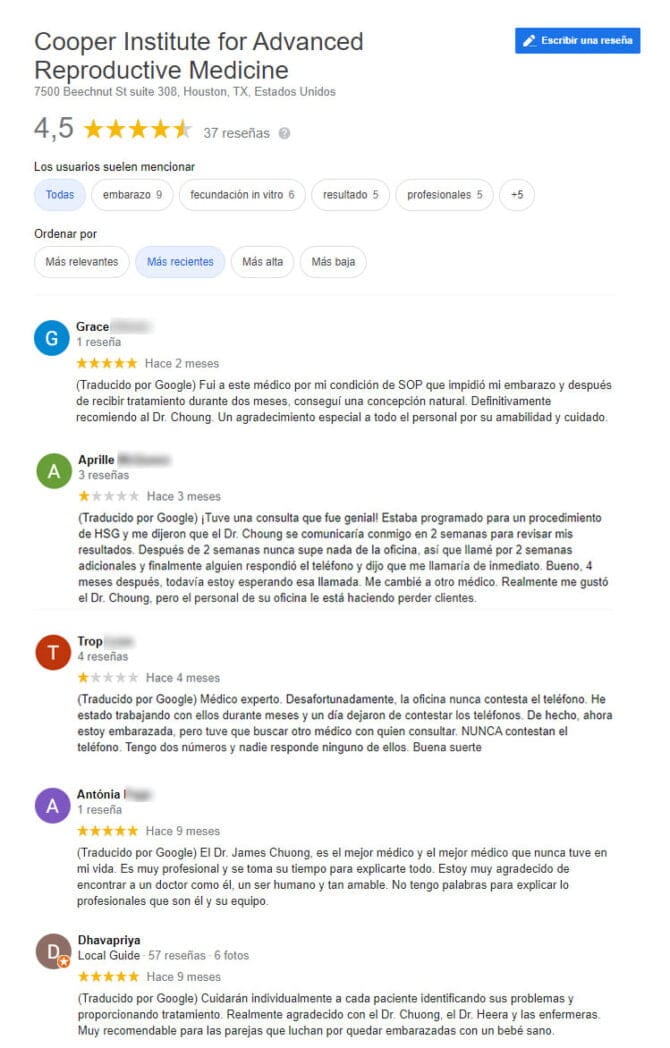 Imagen: Opiniones sobre Cooper Institute for Advanced Reproductive Medicine