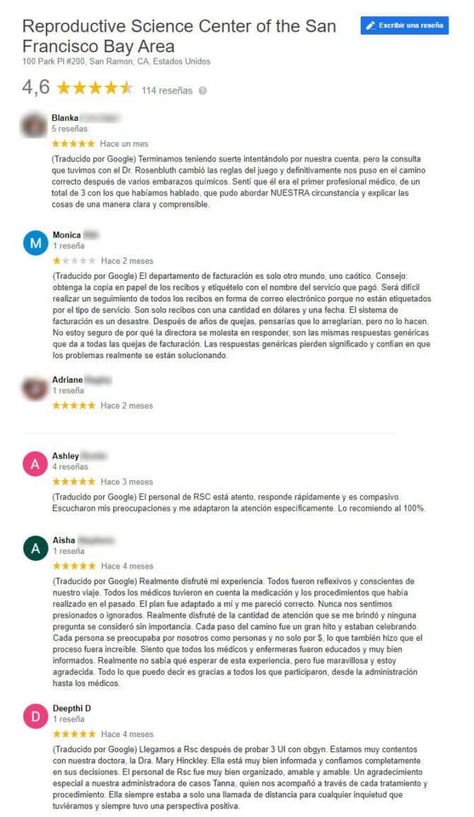 Imagen: Experiencias en RSC Bay Area Fertility Specialists
