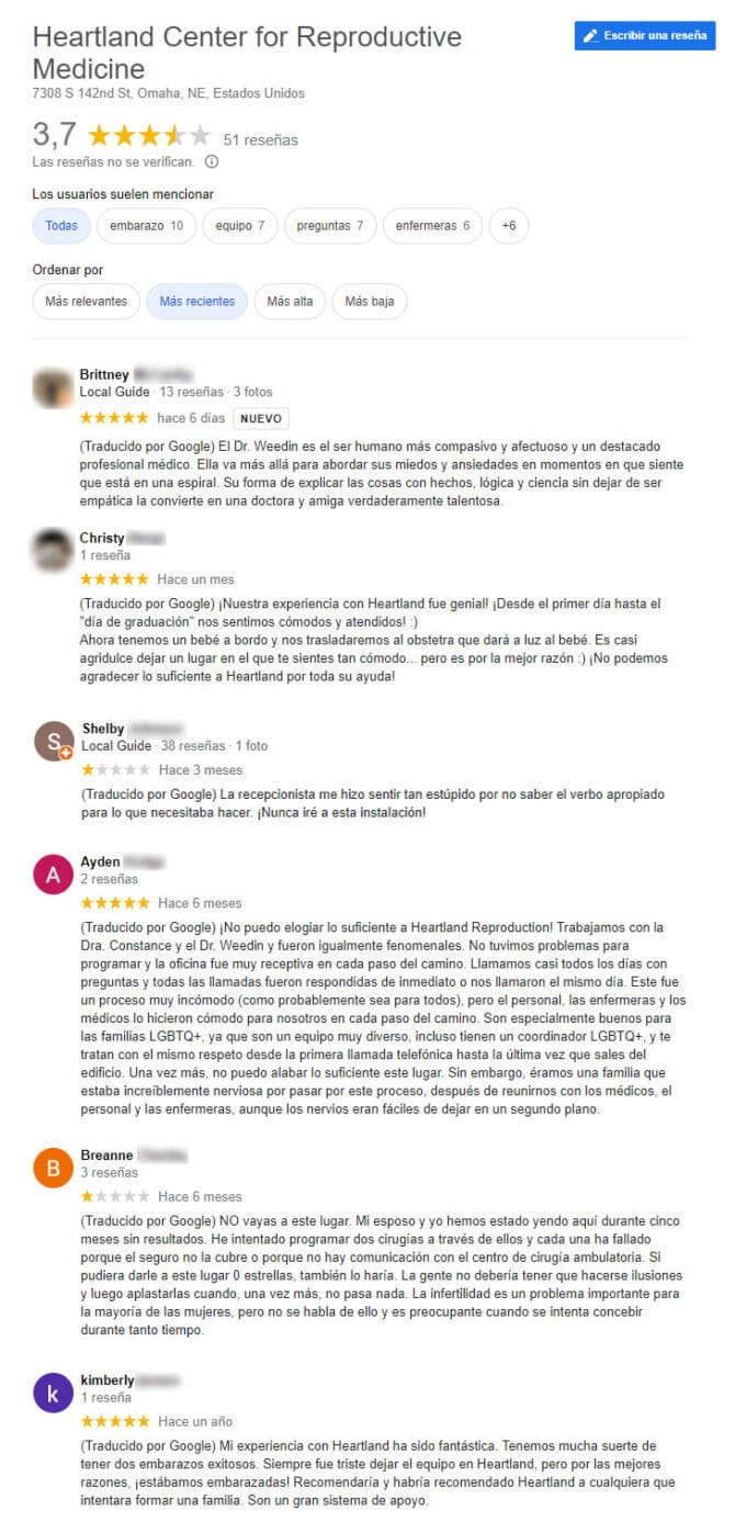 Imagen: Opiniones sobre Heartland Center for Reproductive Medicine,