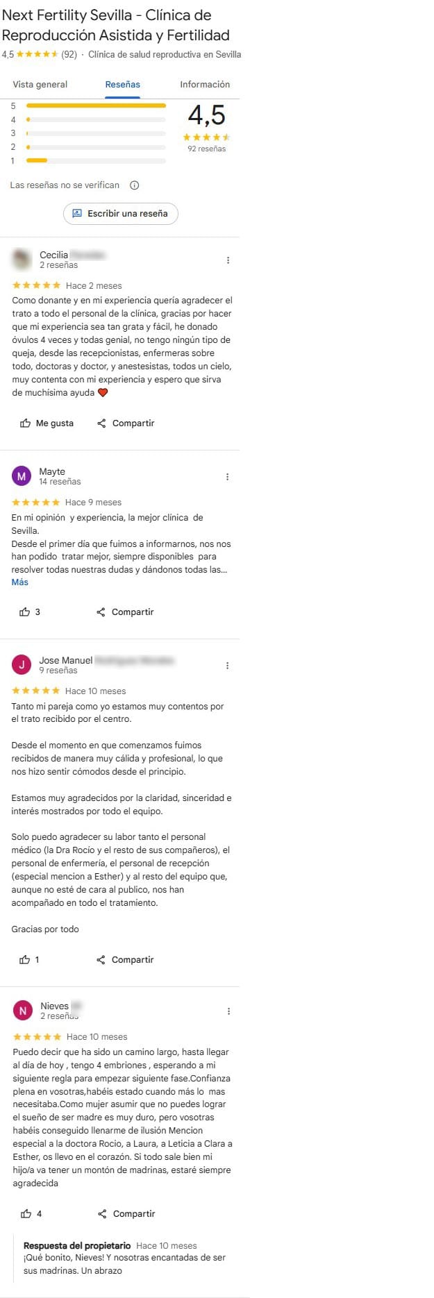 Imagen: Opiniones sobre Next Fertility Sevilla