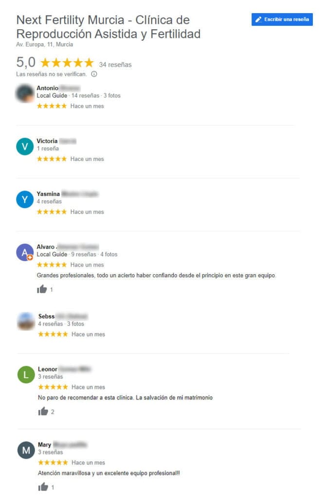 Imagen: Opiniones sobre Next Fertility Murcia