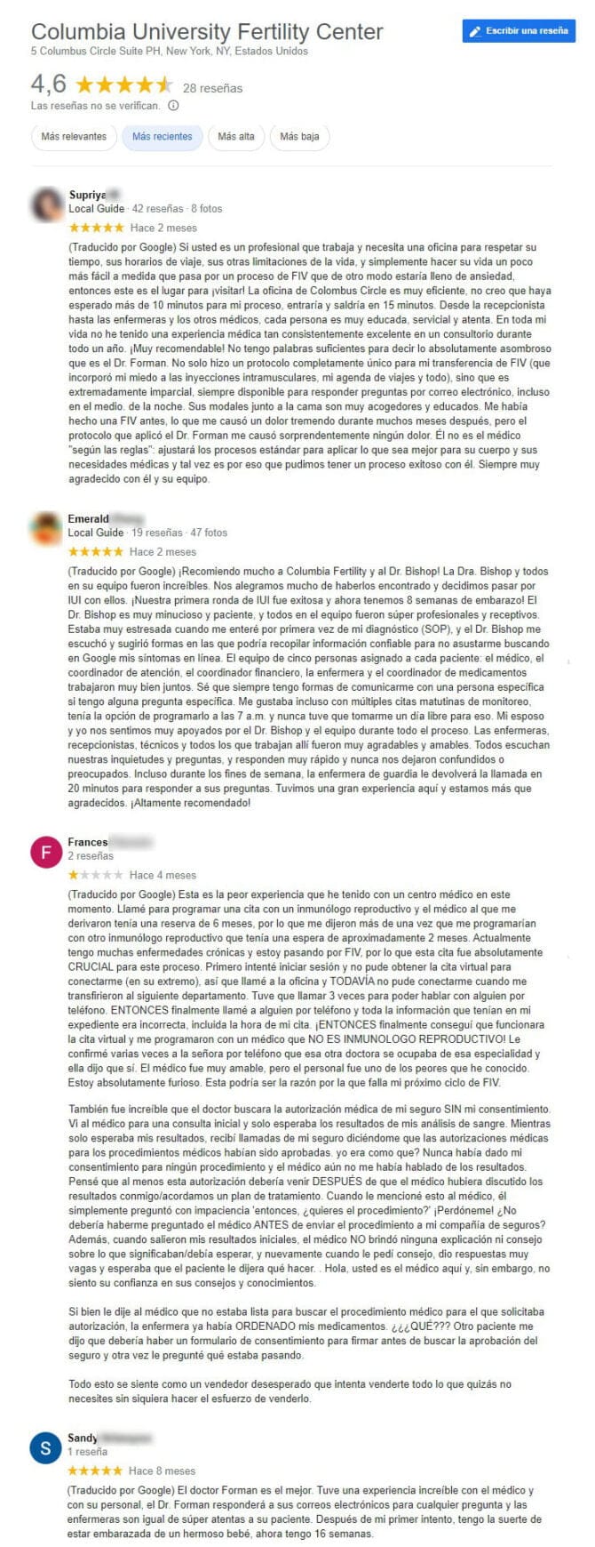 Imagen: Opiniones sobre Columbia University Fertility Center